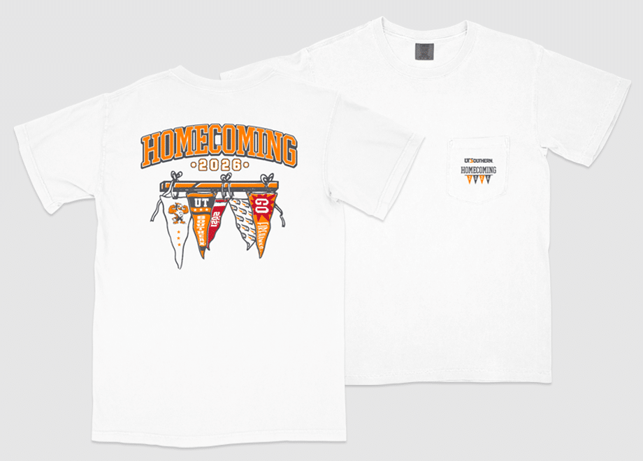 UT Southern Homecoming shirt featuring a pennant design.